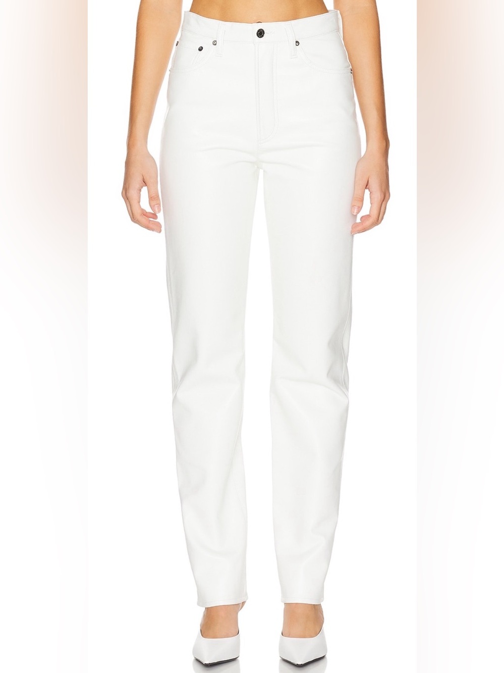 Agolde 90s Pinch Waist Long Jeans in White Leather